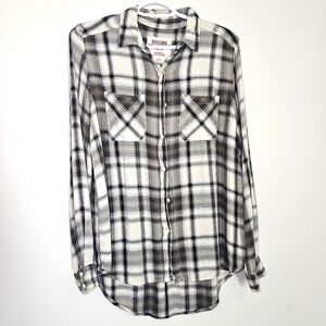 Mossimo Neutral The Boyfriend Fit Plaid Button Down Long Sleeve Top